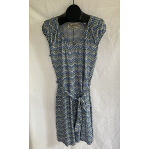AVENTURA Women's Sz L Blue White Green Zig Zag Stripe Dress Organic Cotton Boho